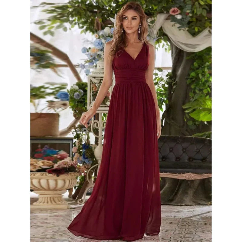 Ines | Women's Sleeveless Bridesmaid Dress with V-Neck | Maxi