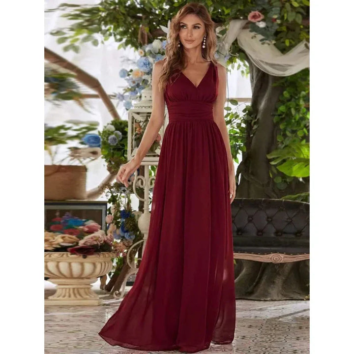 Ines | Women's Sleeveless Bridesmaid Dress with V-Neck | Maxi