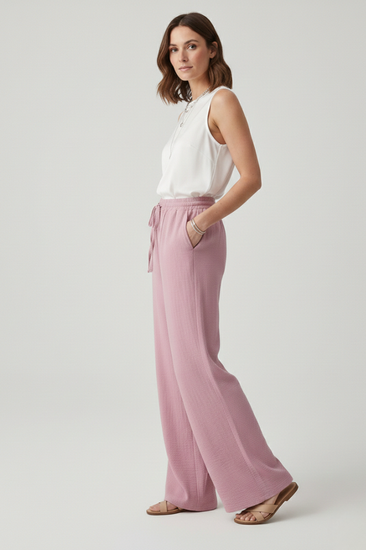 Bella | Women’s Casual Palazzo Trousers with Drawstring Waist and Side Pockets