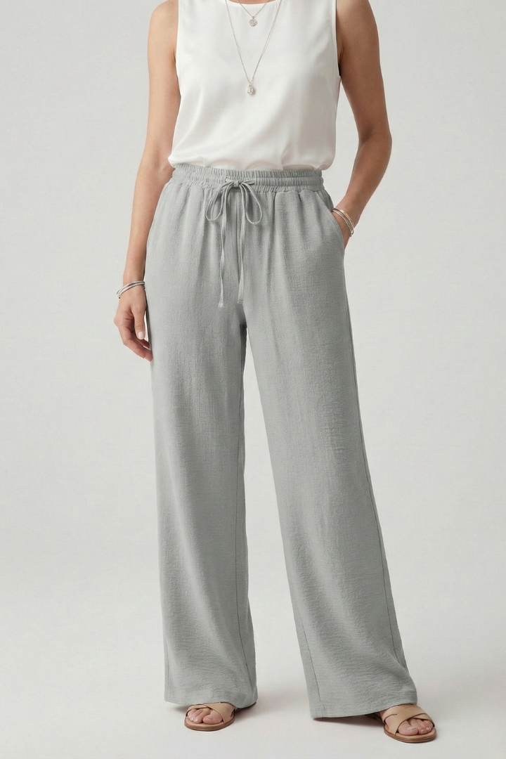 Bella | Women’s Casual Palazzo Trousers with Drawstring Waist and Side Pockets
