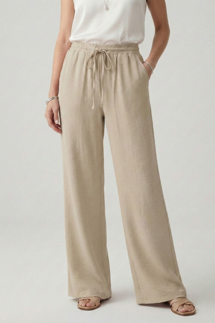 Bella | Women’s Casual Palazzo Trousers with Drawstring Waist and Side Pockets