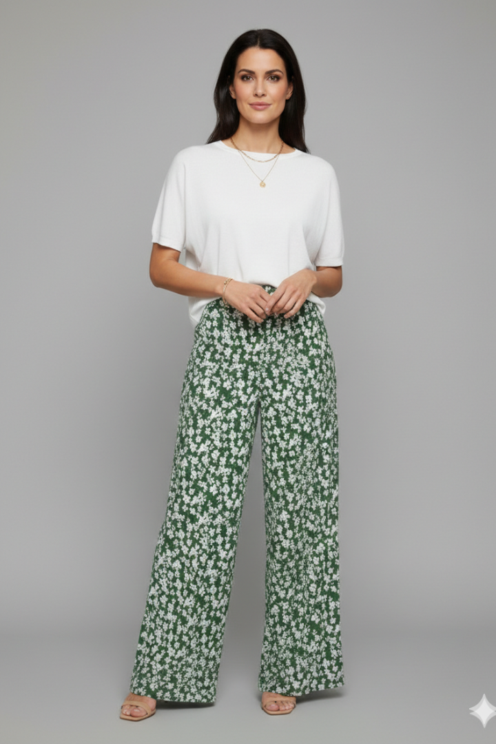 Audrey | Women’s Casual Palazzo Trousers with Floral Print and Wide Legs