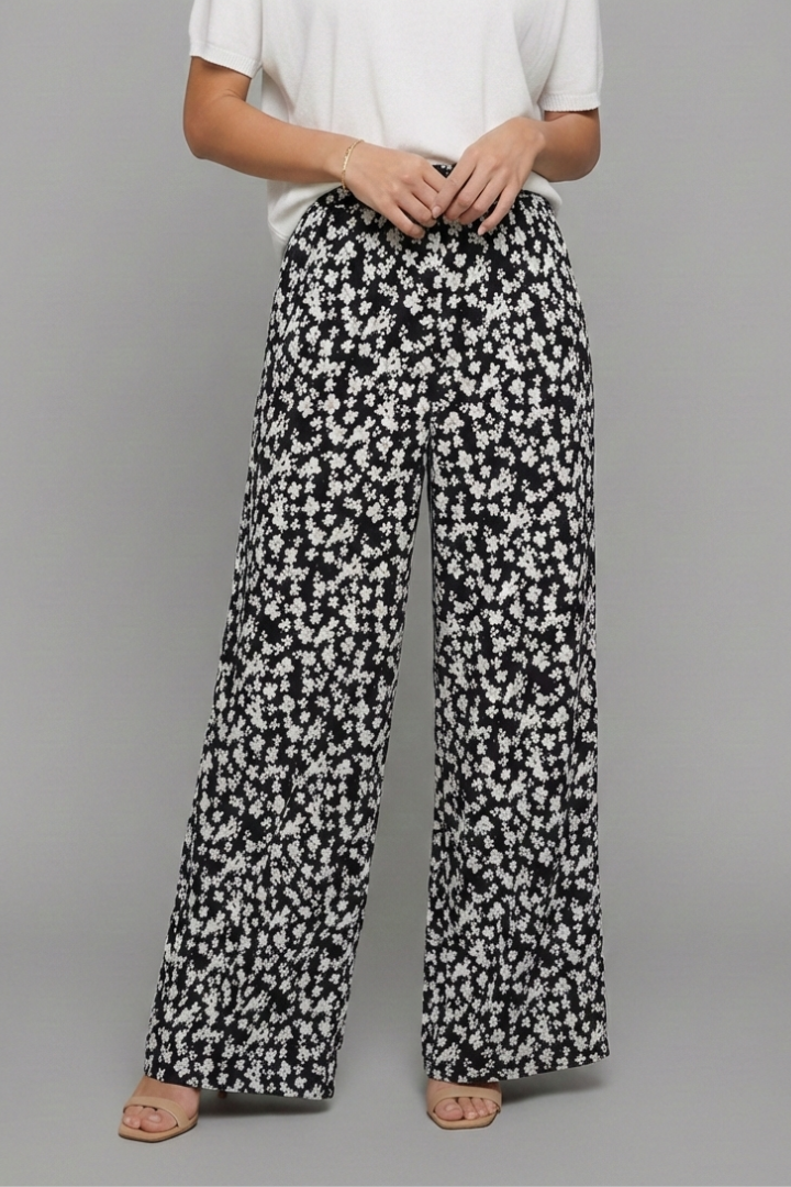 Audrey | Women’s Casual Palazzo Trousers with Floral Print and Wide Legs