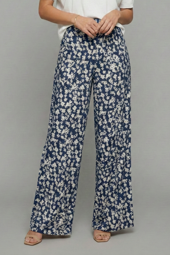 Audrey | Women’s Casual Palazzo Trousers with Floral Print and Wide Legs
