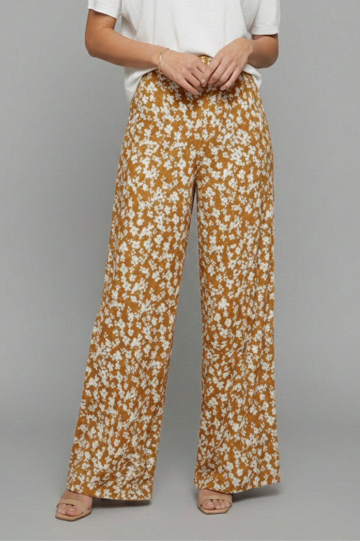 Audrey | Women’s Casual Palazzo Trousers with Floral Print and Wide Legs