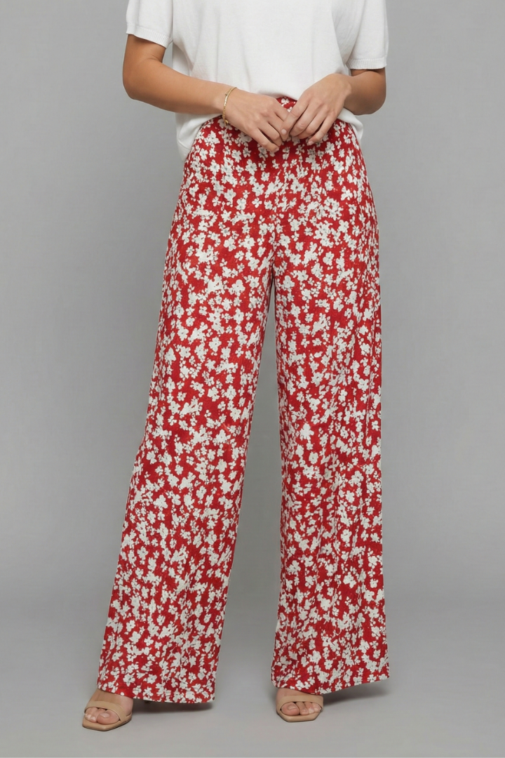 Audrey | Women’s Casual Palazzo Trousers with Floral Print and Wide Legs