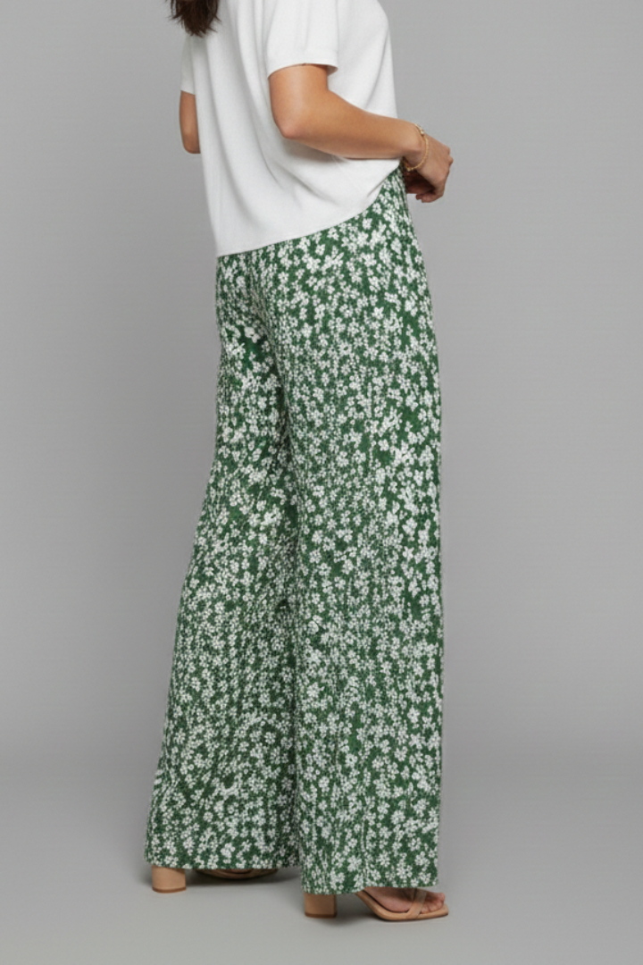 Audrey | Women’s Casual Palazzo Trousers with Floral Print and Wide Legs