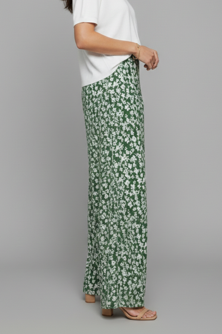 Audrey | Women’s Casual Palazzo Trousers with Floral Print and Wide Legs