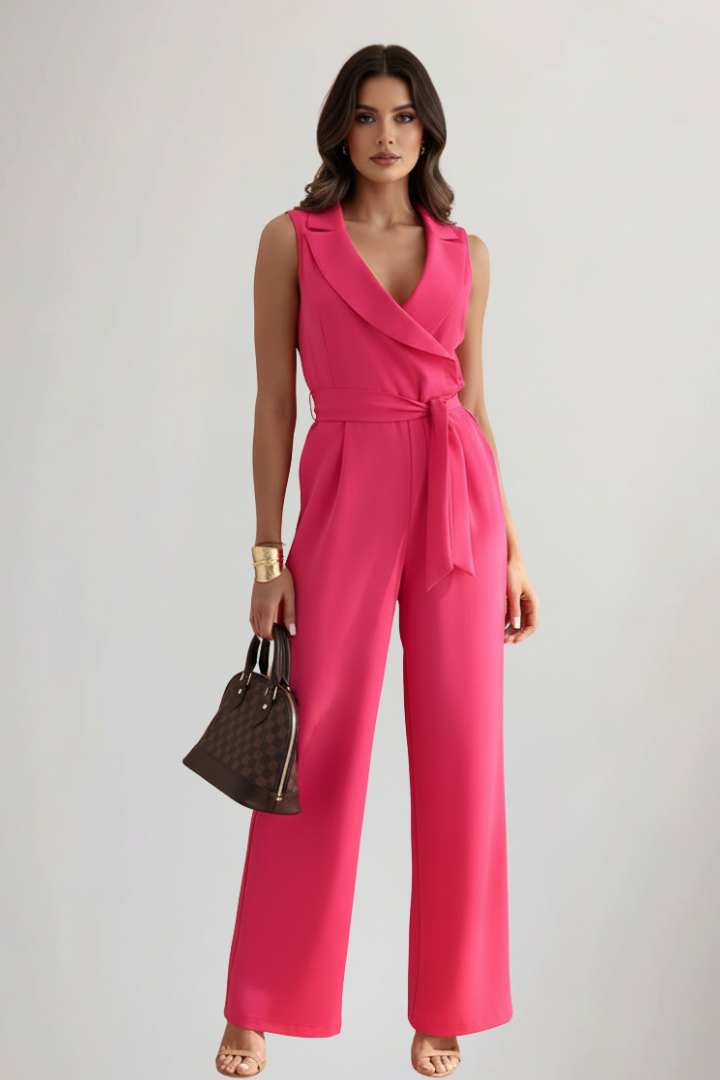 Bethany | Women’s Sleeveless V-Neck Tie Waist Jumpsuit