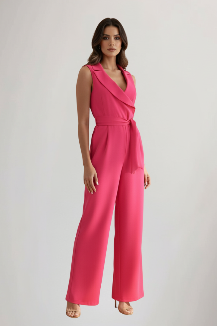 Bethany | Women’s Sleeveless V-Neck Tie Waist Jumpsuit