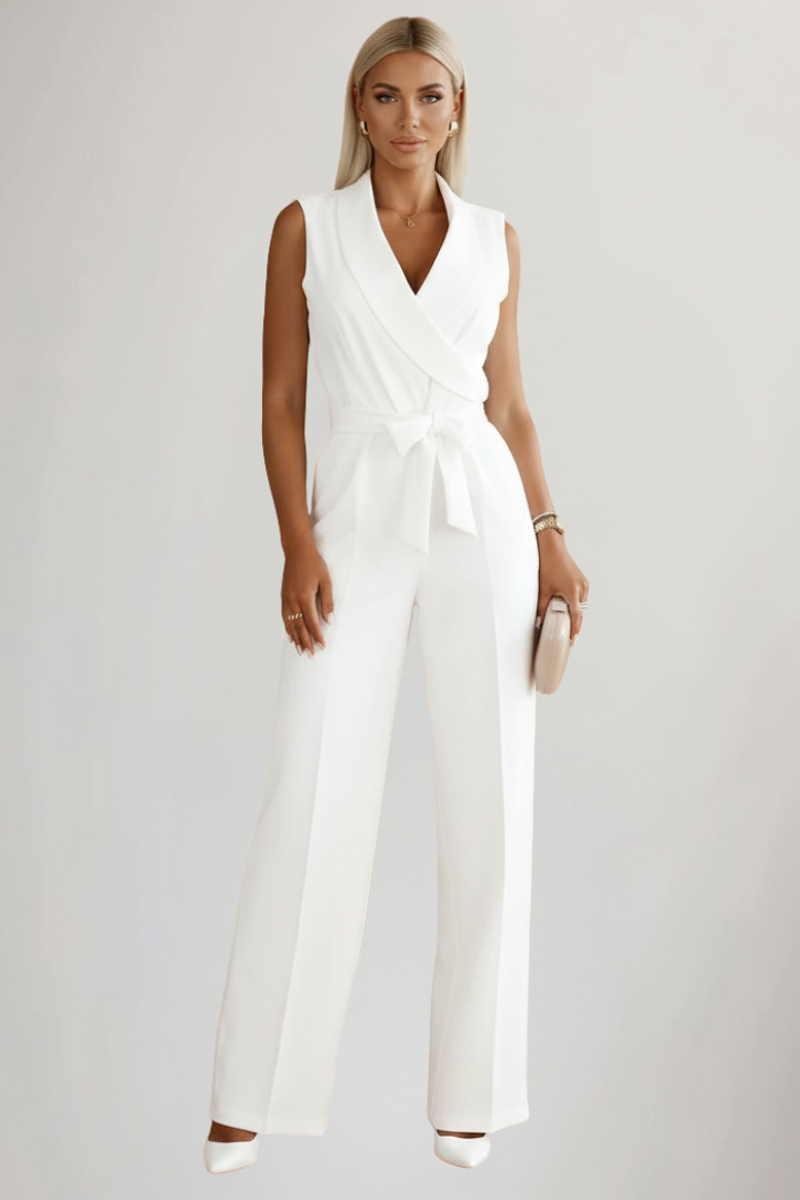 Bethany | Women’s Sleeveless V-Neck Tie Waist Jumpsuit