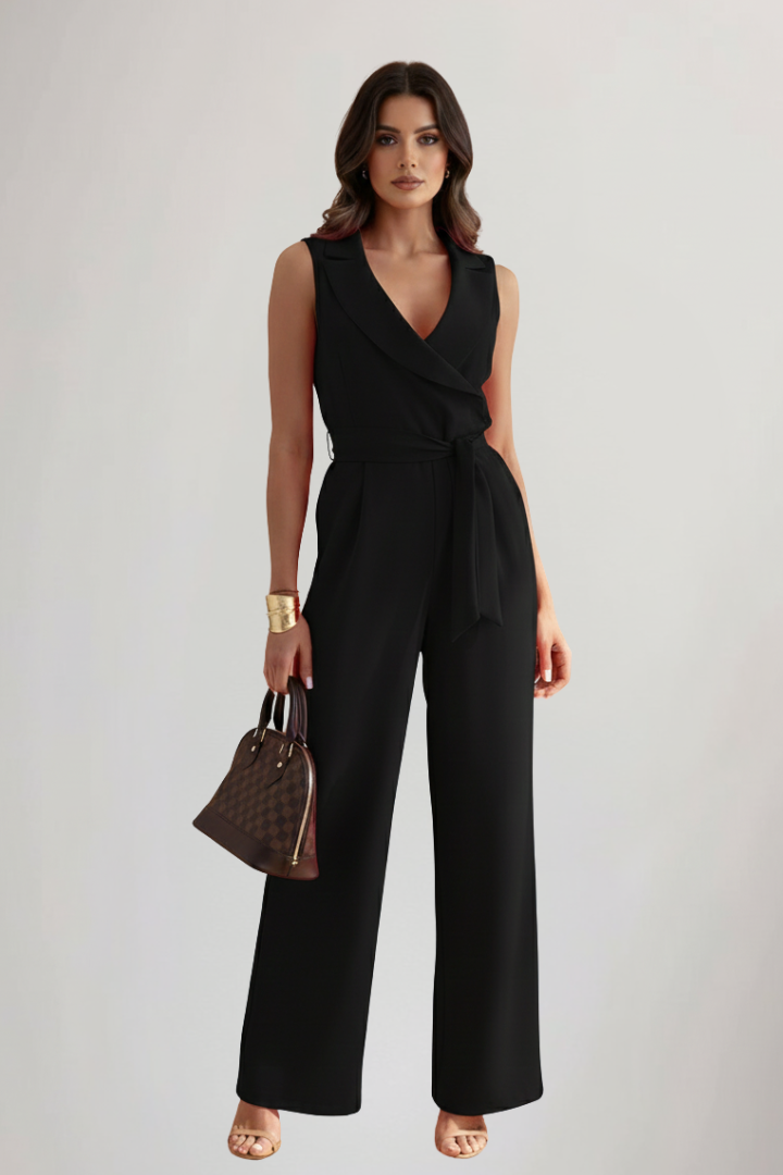Bethany | Women’s Sleeveless V-Neck Tie Waist Jumpsuit