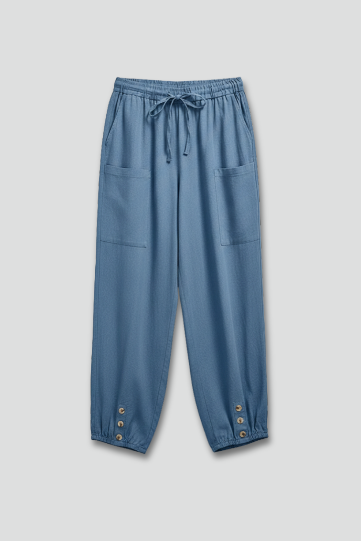 Amelia | Women’s Trousers with Drawstring Waist and Button Hem