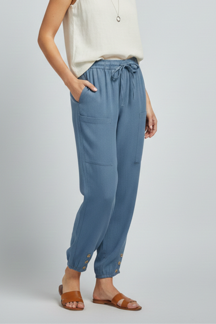 Amelia | Women’s Trousers with Drawstring Waist and Button Hem