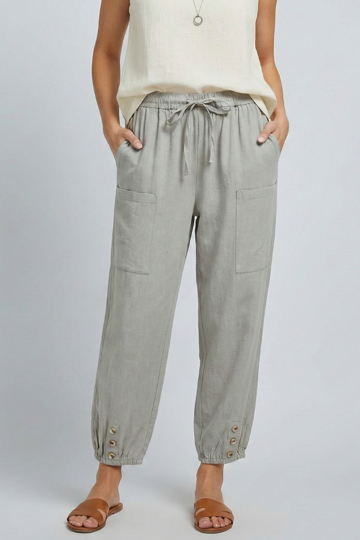 Amelia | Women’s Trousers with Drawstring Waist and Button Hem