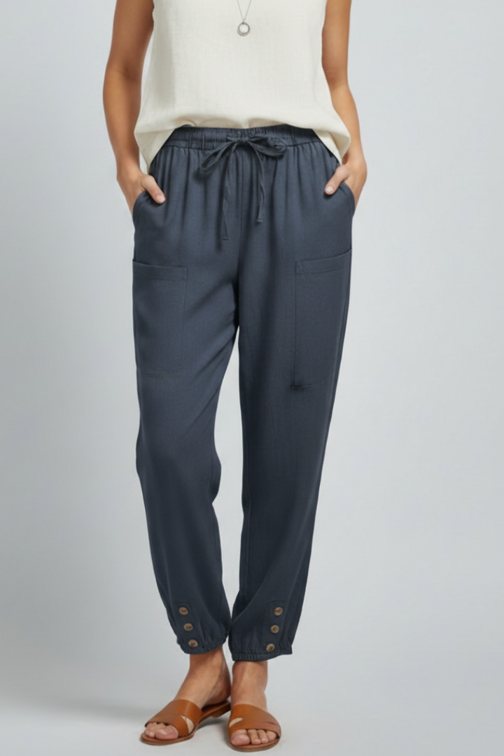 Amelia | Women’s Trousers with Drawstring Waist and Button Hem