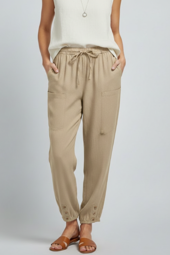 Amelia | Women’s Trousers with Drawstring Waist and Button Hem