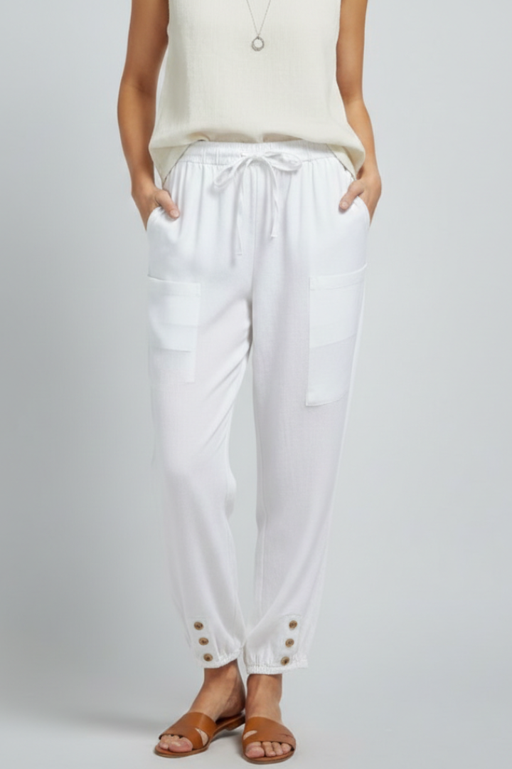 Amelia | Women’s Trousers with Drawstring Waist and Button Hem