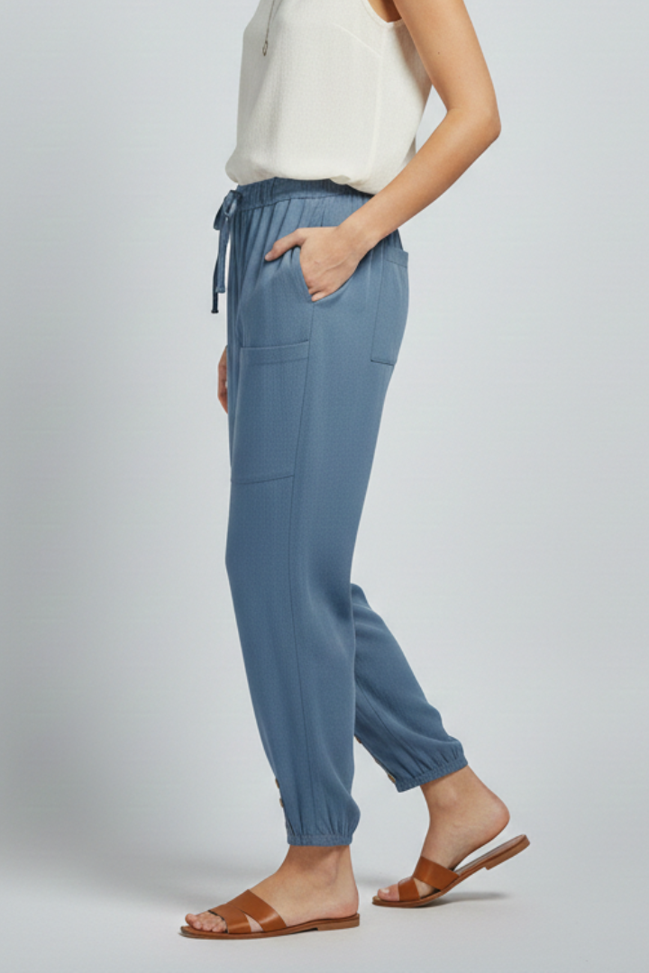 Amelia | Women’s Trousers with Drawstring Waist and Button Hem