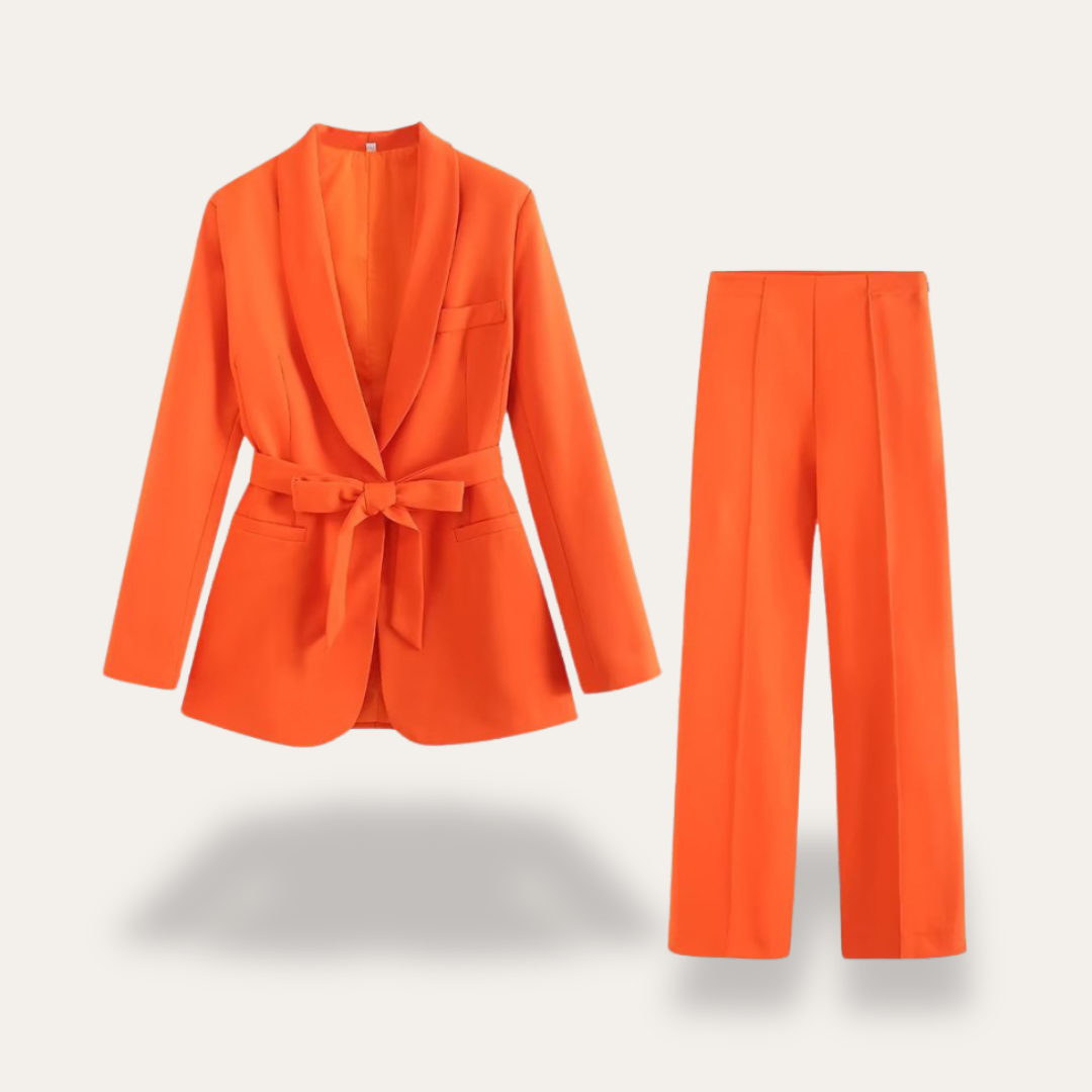 Audrey | Women’s Belted Blazer Wide Leg Trousers Set