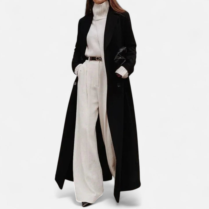 Women’s Black Maxi Overcoat – Longline Tailored Outerwear for All-Season Elegance
