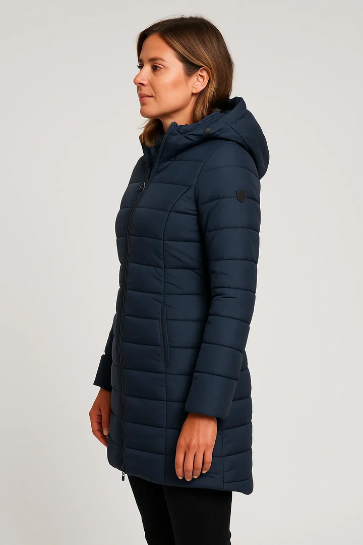 Women’s Quilted Puffer Hooded Coat – Mid-Length Style