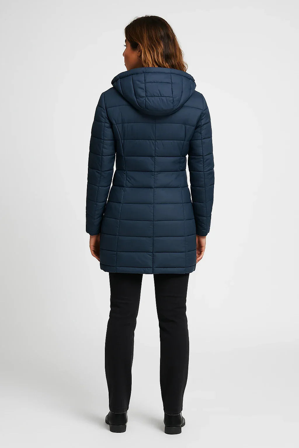 Women’s Quilted Puffer Hooded Coat – Mid-Length Style