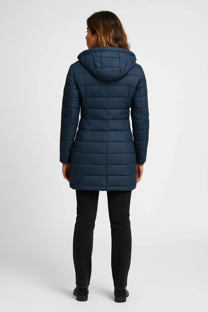 Women’s Quilted Puffer Hooded Coat – Mid-Length Style
