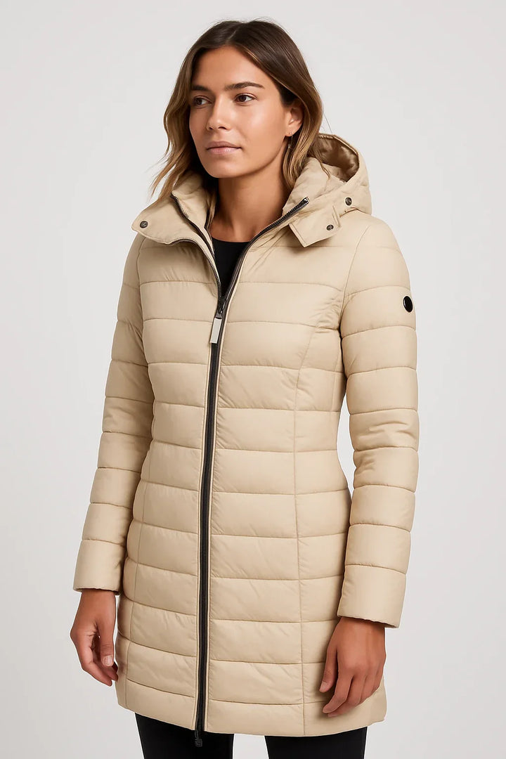 Women’s Quilted Puffer Hooded Coat – Mid-Length Style