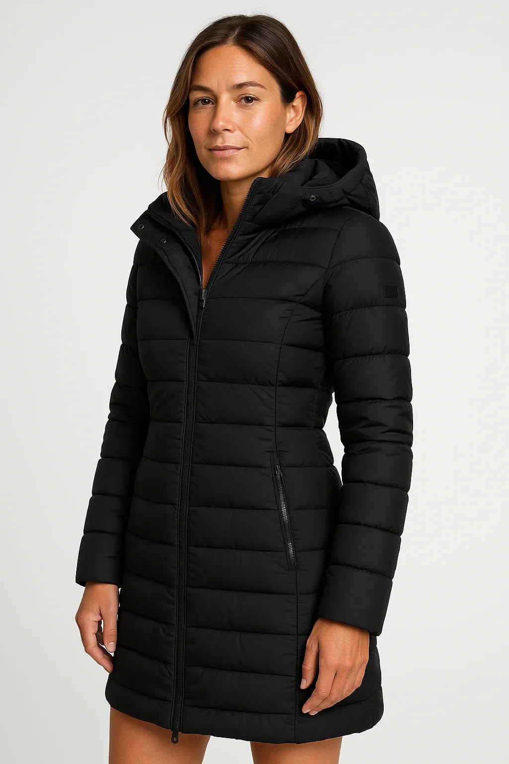 Women’s Quilted Puffer Hooded Coat – Mid-Length Style
