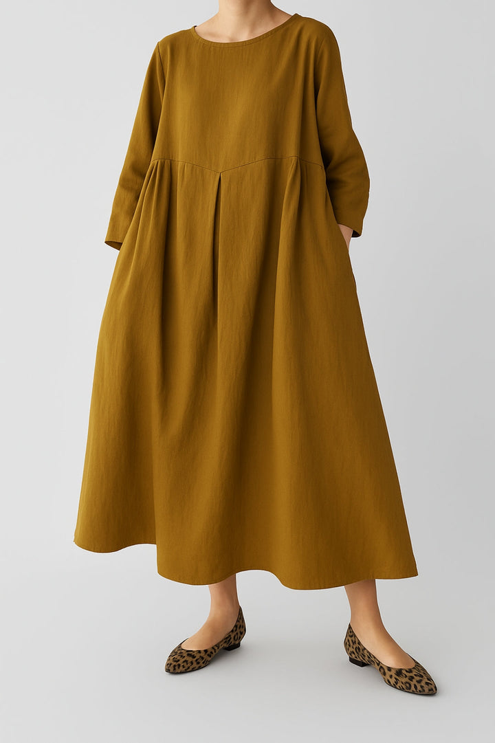 Caroline | Women’s Relaxed Fit Midi Dress Front Pleats