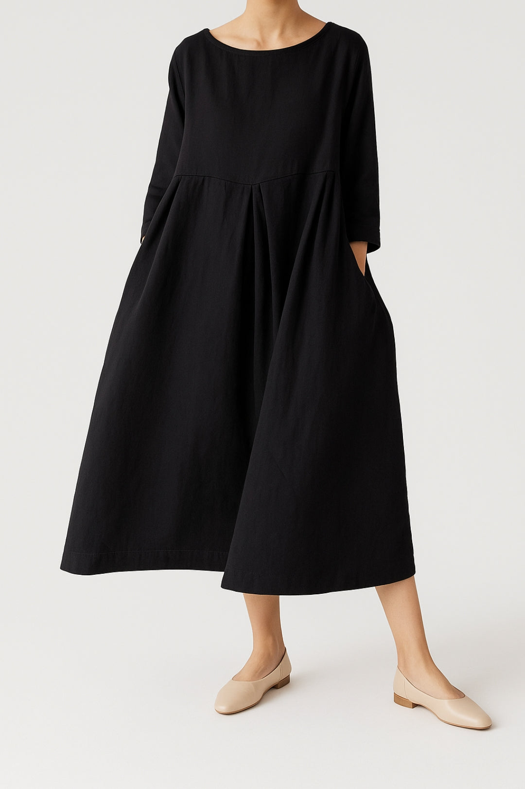 Caroline | Women’s Relaxed Fit Midi Dress Front Pleats