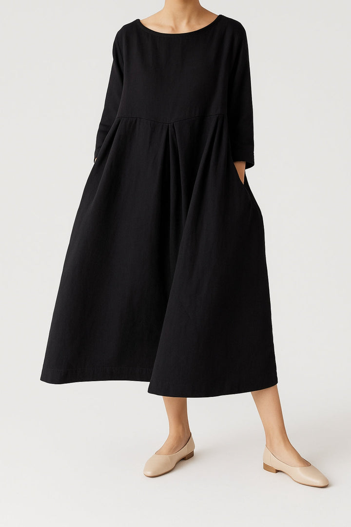 Caroline | Women’s Relaxed Fit Midi Dress Front Pleats