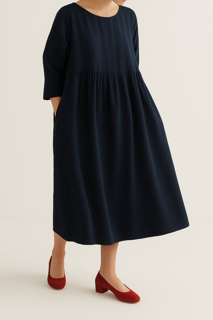 Caroline | Women’s Relaxed Fit Midi Dress Front Pleats