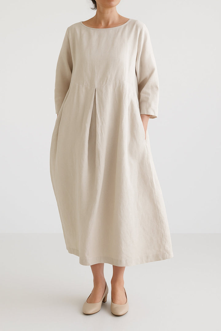 Caroline | Women’s Relaxed Fit Midi Dress Front Pleats
