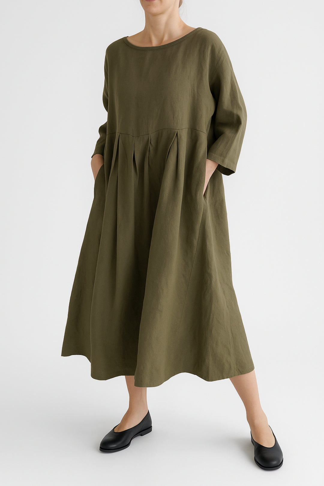 Caroline | Women’s Relaxed Fit Midi Dress Front Pleats