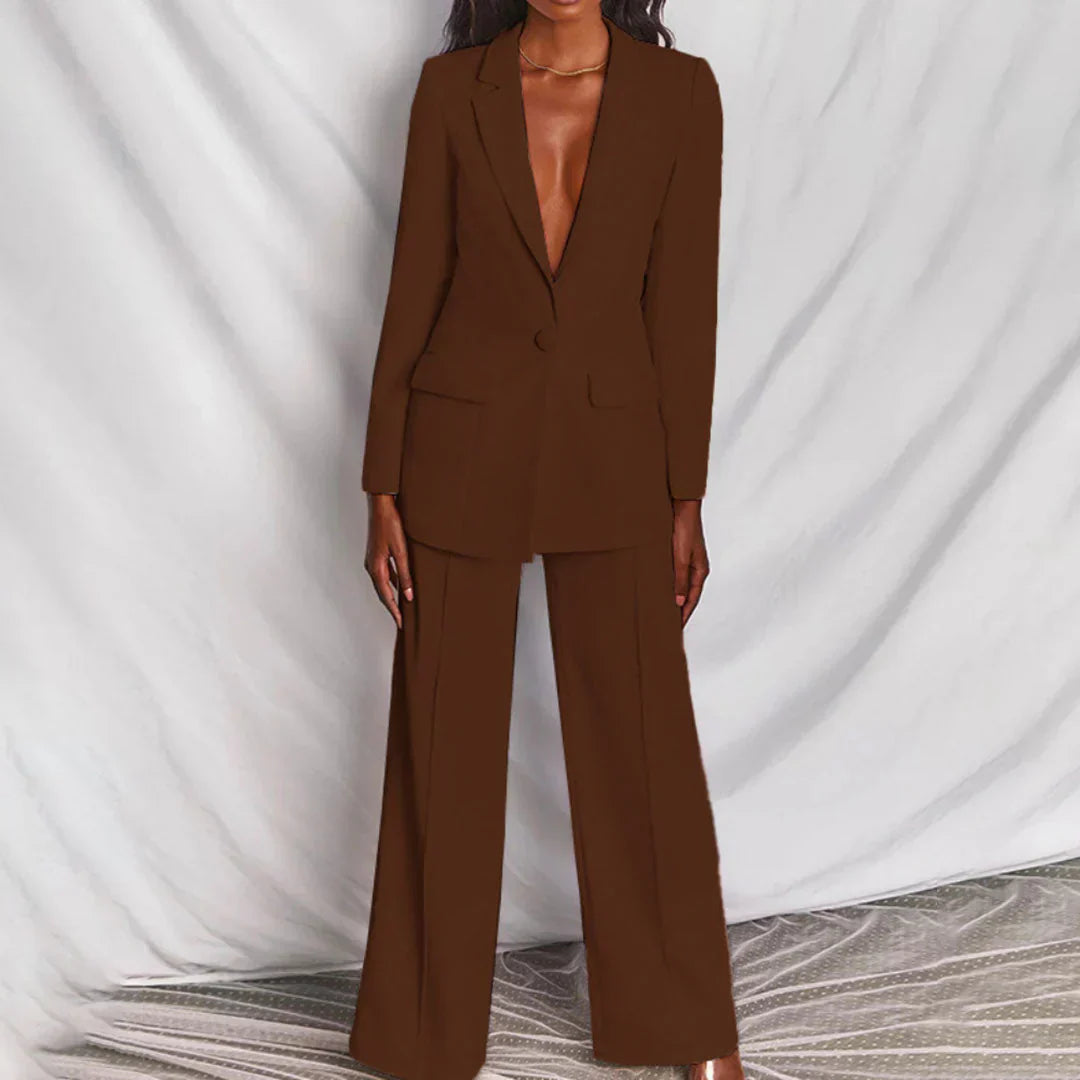 Anna | Women’s Trouser Suit Longline Blazer Wide-Leg Structured