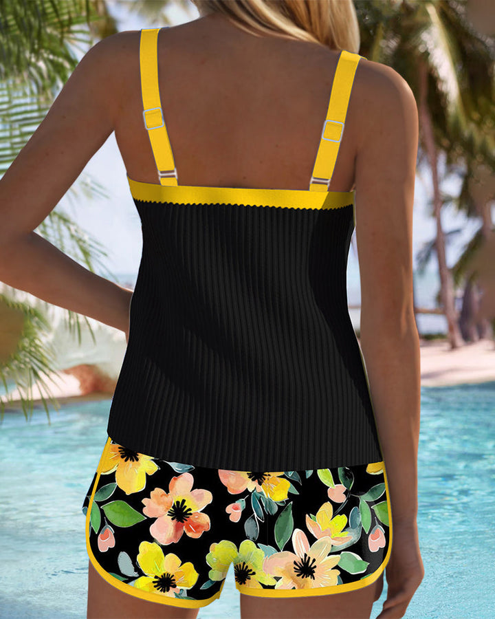 Women's Tankini Swimsuit Flattering Swimwear Set Tummy Control Ribbed Top Shorts