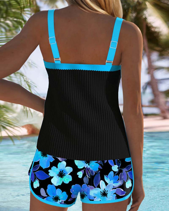 Women's Tankini Swimsuit Flattering Swimwear Set Tummy Control Ribbed Top Shorts