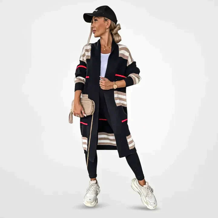 Striped Pattern Long Women's Cardigan | Comfortable