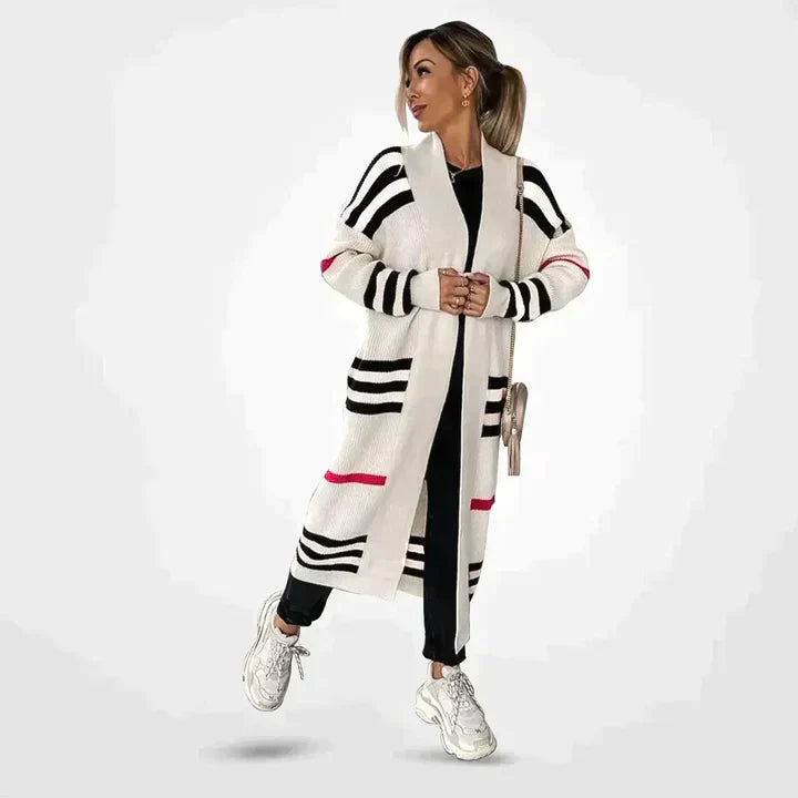 Striped Pattern Long Women's Cardigan | Comfortable