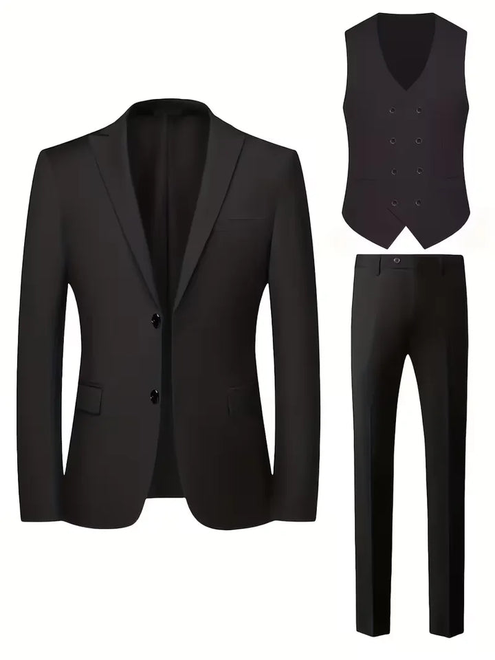 Slim Fit Double-Breasted Three-Piece Suit Set with Waistcoat for Men