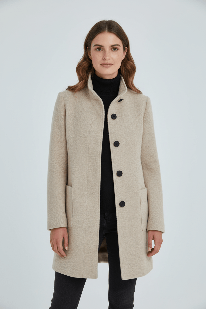 Joneex | Elara – Women’s Wool Blend Coat with Stand Collar and Pockets