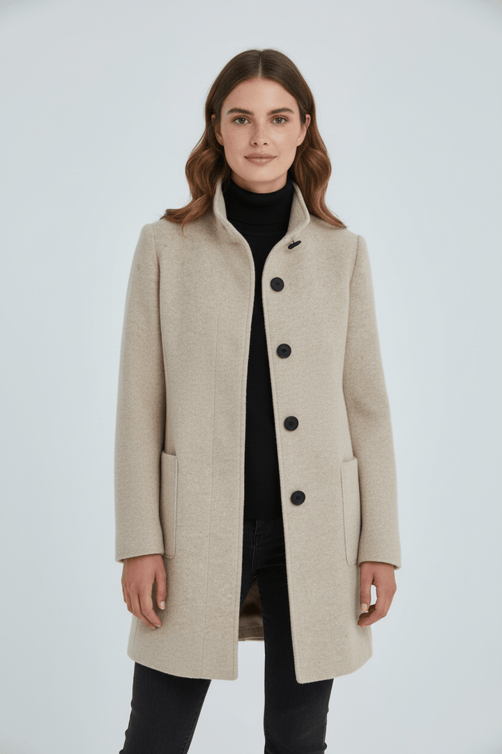 Joneex | Elara – Women’s Wool Blend Coat with Stand Collar and Pockets