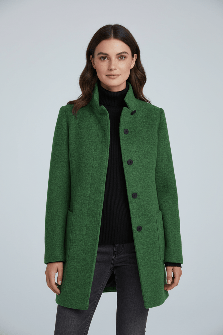 Joneex | Elara – Women’s Wool Blend Coat with Stand Collar and Pockets