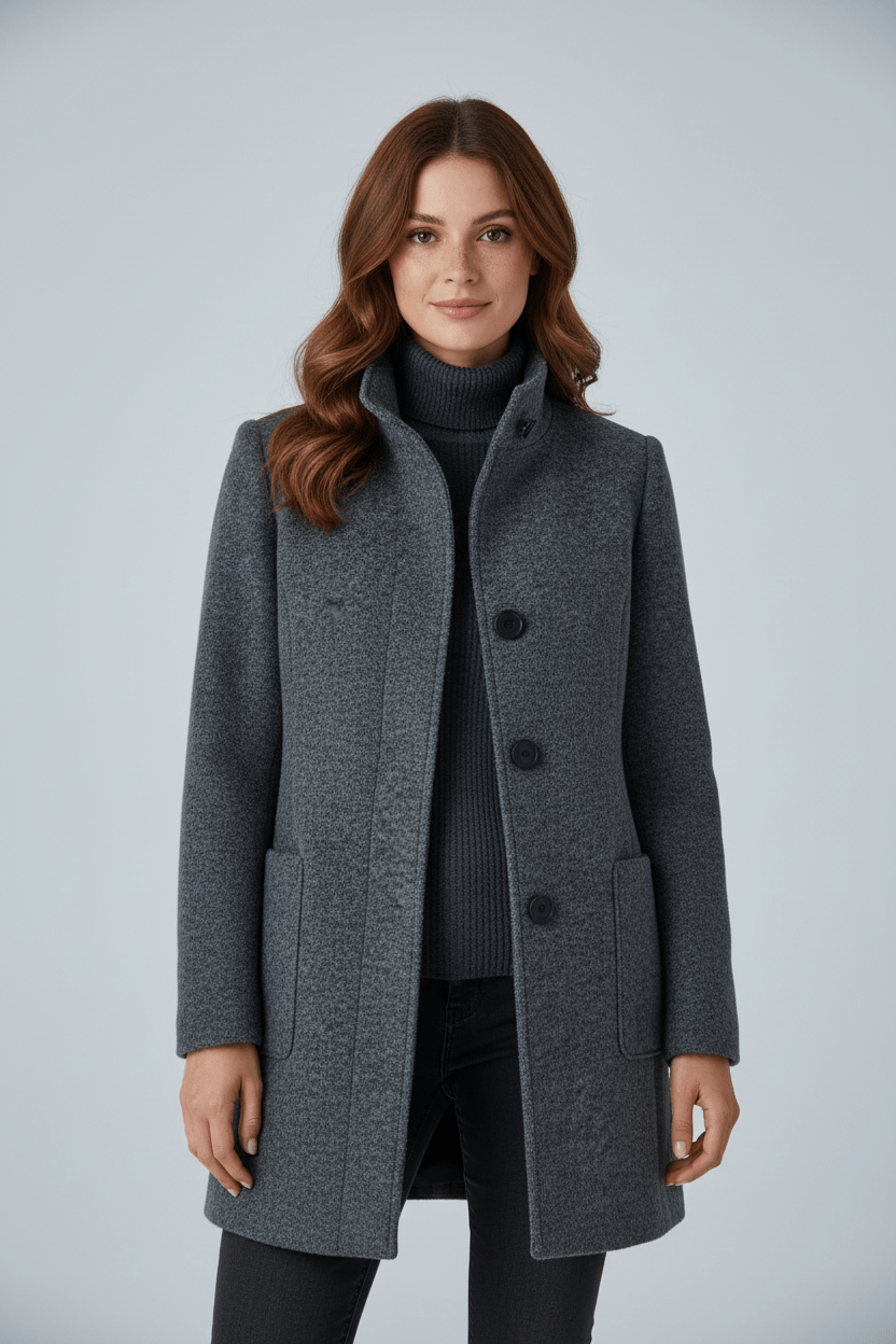 Joneex | Elara – Women’s Wool Blend Coat with Stand Collar and Pockets