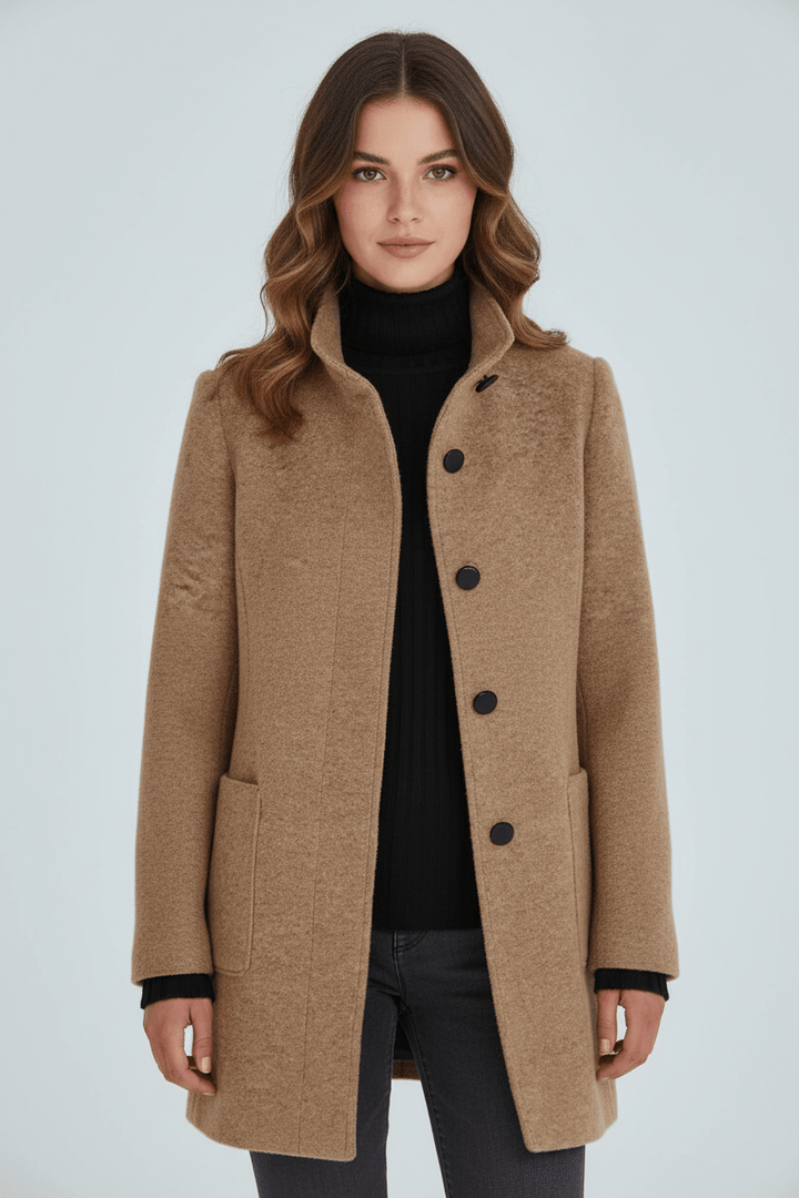 Joneex | Elara – Women’s Wool Blend Coat with Stand Collar and Pockets
