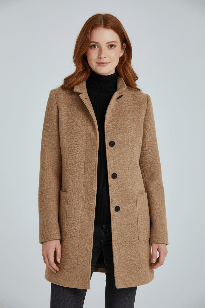 Joneex | Elara – Women’s Wool Blend Coat with Stand Collar and Pockets