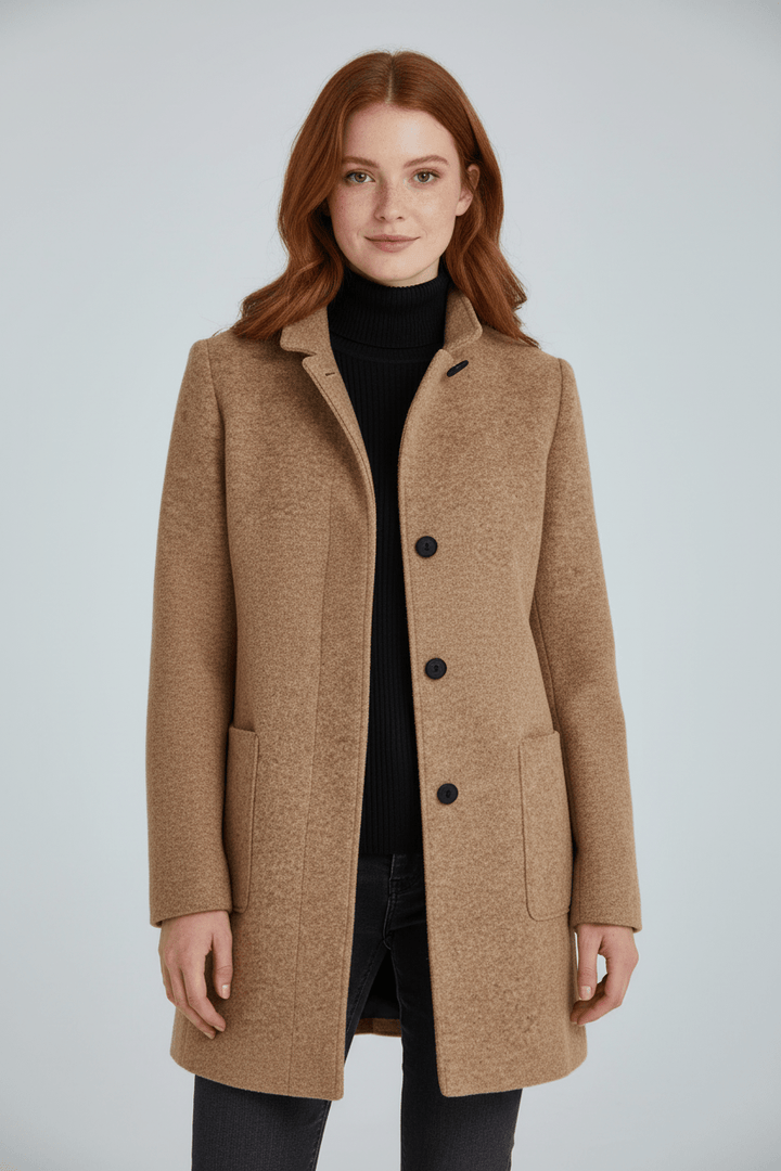 Joneex | Elara – Women’s Wool Blend Coat with Stand Collar and Pockets