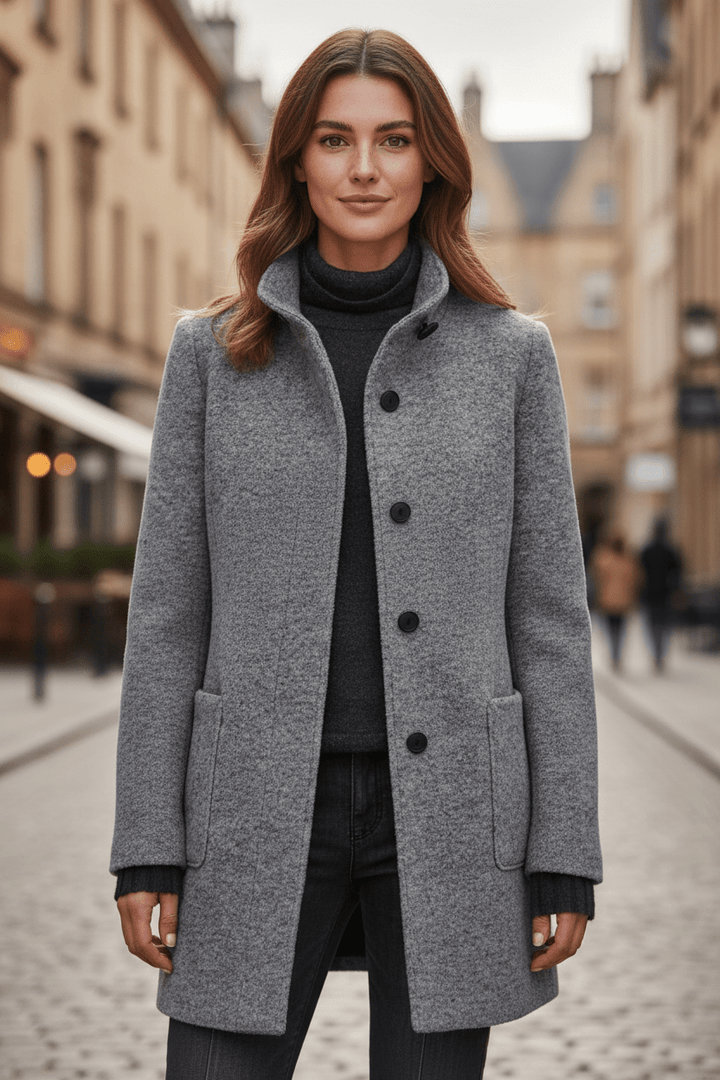 Joneex | Elara – Women’s Wool Blend Coat with Stand Collar and Pockets